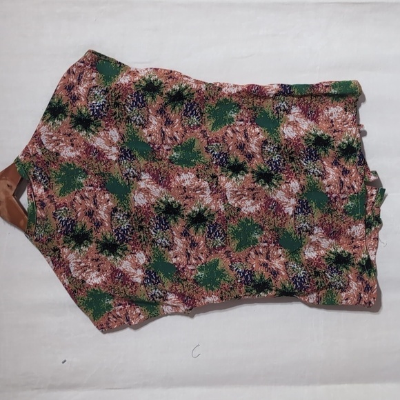 tulle Green Peach Cap Sleeve Button Up Tie Neck Blouse Size Medium - Picture 5 of 5